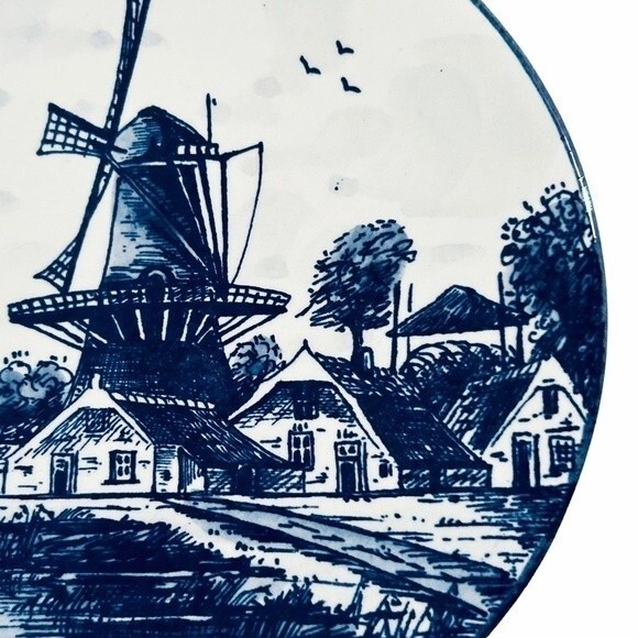 Delft Blue Holland Vintage Porcelain Hand-painted 6 Inch Windmill Seaside Plate - Picture 12 of 12